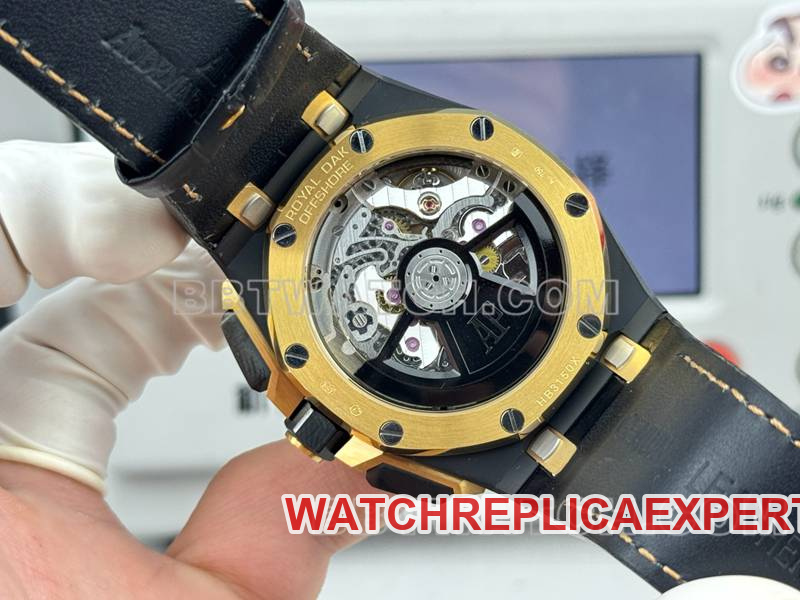 Audemars Piguettop-tier watch LS factory Royal Oak offshore type 43MMblack dial yellow chronograph mechanical rubber model 26420caseback live photo
