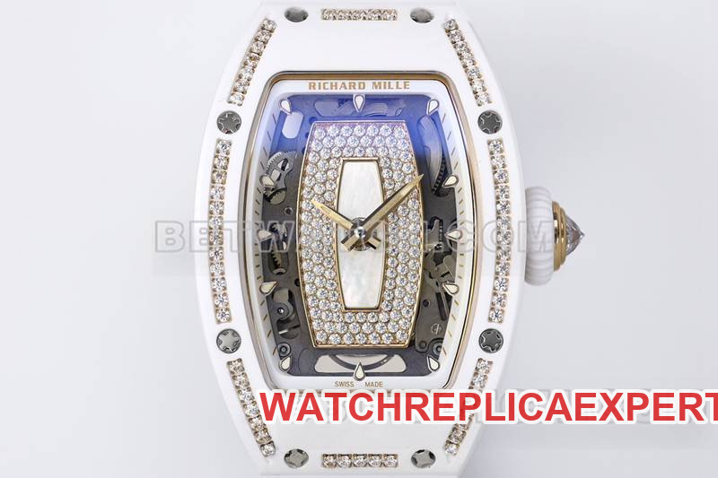 Richard Mille1:1replica watch ZF Factory white ceramicwhite dial diamond mechanical watch RM07-1front live photo