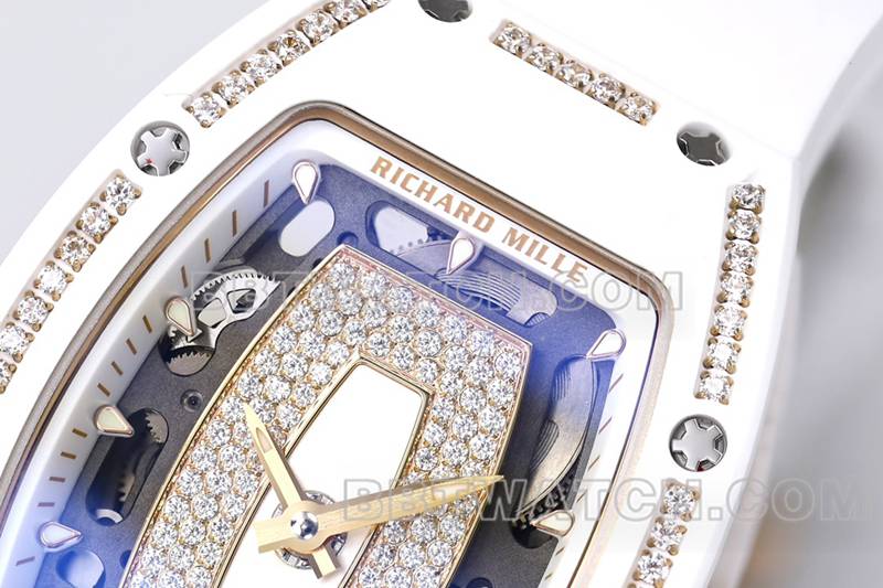 Richard Mille1:1replica watch ZF Factory white ceramicwhite dial diamond mechanical watch RM07-1front live photo