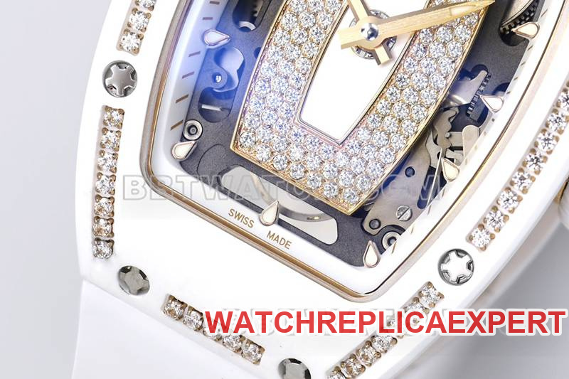 Richard Mille1:1replica watch ZF Factory white ceramicwhite dial diamond mechanical watch RM07-1front live photo