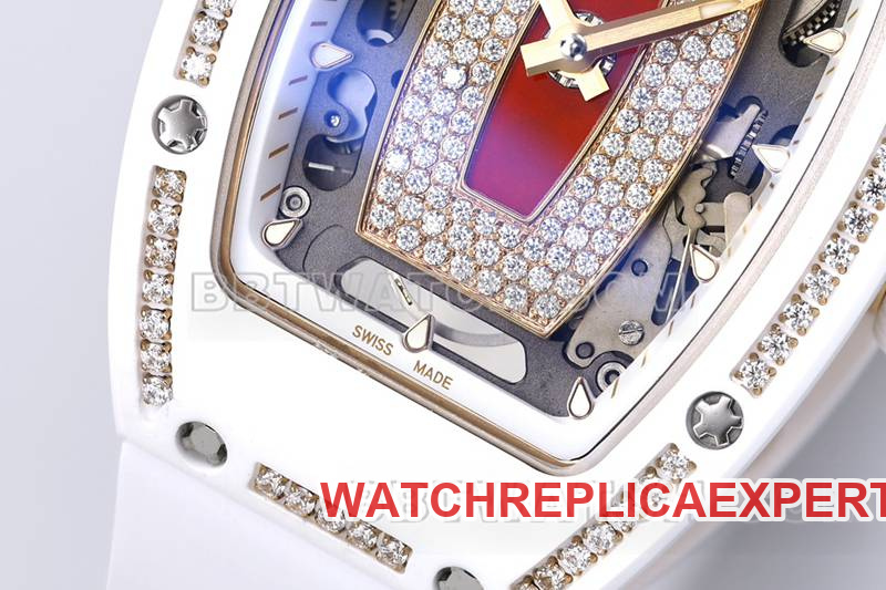 Richard Mille Watch ZF Factory White Ceramic Red Plate Diamonds Mechanical Watch RM07-1 Front Actual Picture