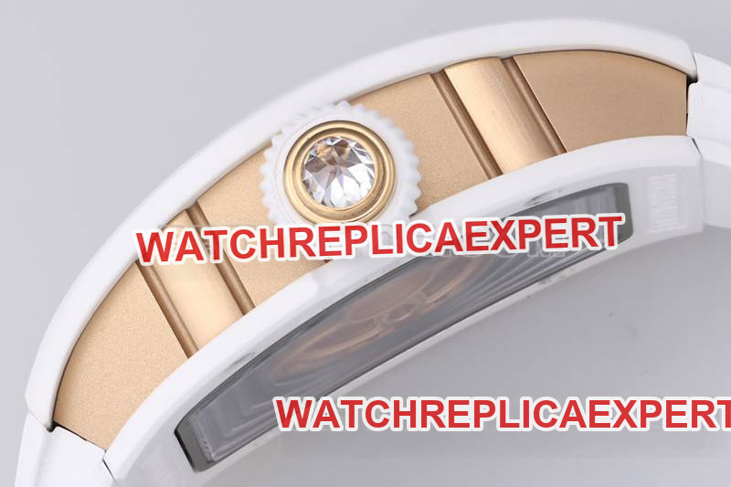 Richard Mille Watch ZF Factory White Ceramic Red Plate Diamonds Mechanical Watch RM07-1 Side Actual Picture