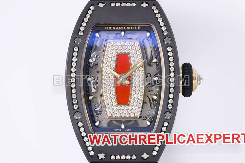 Richard Mille collectible watch ZF Factory black ceramic red dial diamond mechanical watch RM07-1front live photo