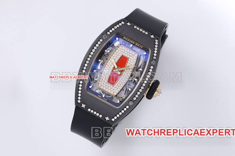 Richard Mille collectible watch ZF Factory black ceramic red dial diamond mechanical watch RM07-1front live photo