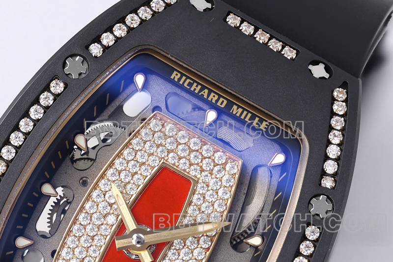 Richard Mille collectible watch ZF Factory black ceramic red dial diamond mechanical watch RM07-1front live photo
