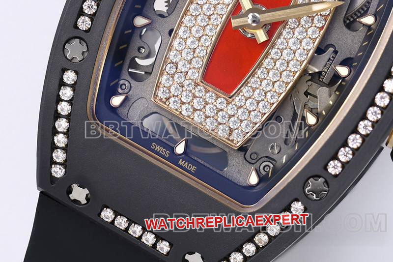 Richard Mille collectible watch ZF Factory black ceramic red dial diamond mechanical watch RM07-1front live photo