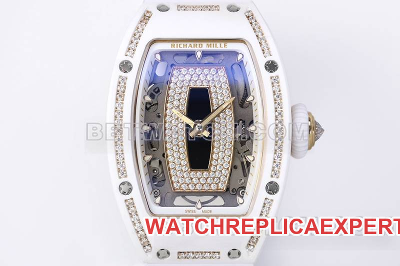Richard Mille top collectible watches ZF factory white ceramic black plate diamonds mechanical watches RM07-1 front real picture