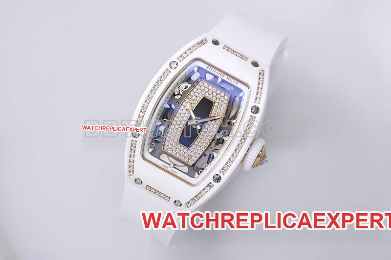 Richard Mille top collectible watches ZF factory white ceramic black plate diamonds mechanical watches RM07-1 front real picture