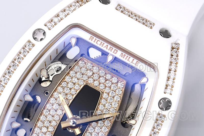 Richard Mille top collectible watches ZF factory white ceramic black plate diamonds mechanical watches RM07-1 front real picture