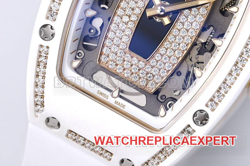 Richard Mille top collectible watches ZF factory white ceramic black plate diamonds mechanical watches RM07-1 front real picture