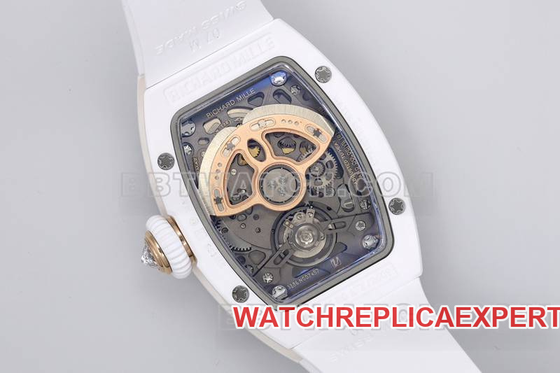 Richard Mille Top collectible watches ZF Factory White Ceramic Black Plate Diamonds Mechanical Watches RM07-1 Back Actual Pictures