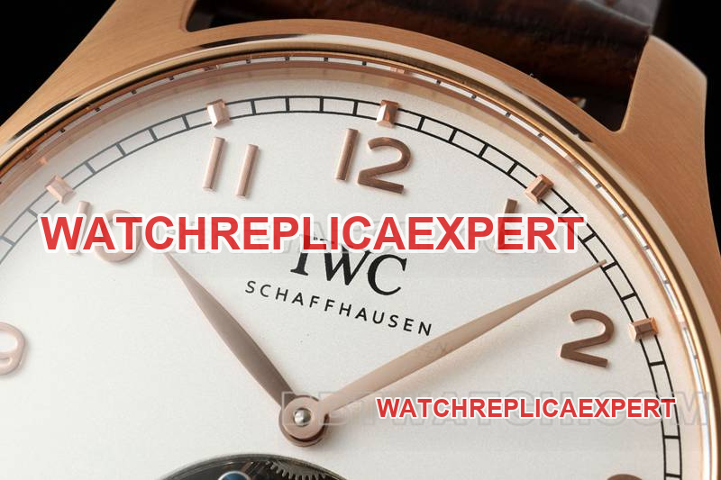 IWC collectible watch RMS factory Portugal white dialrose goldtourbillon mechanical leather strap model front live photo