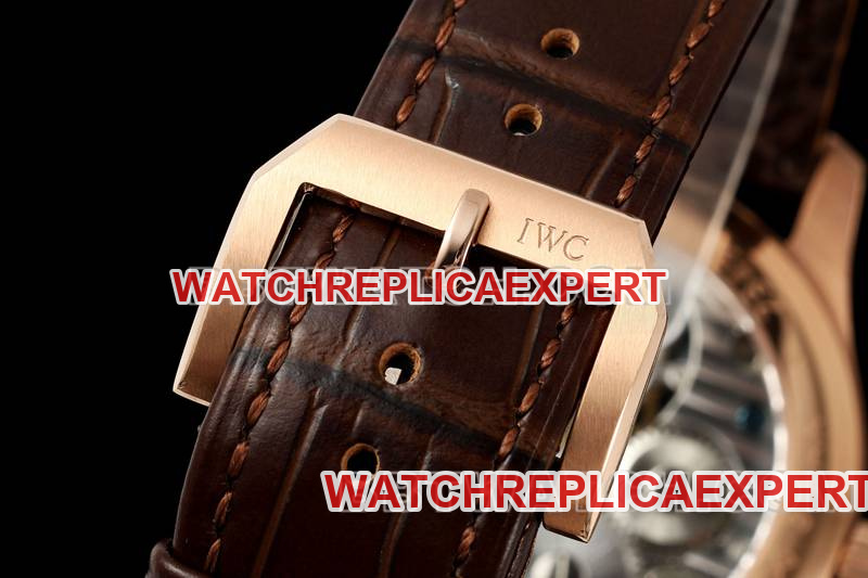 IWC collectible watch RMS factory Portugal white dialrose goldtourbillon mechanical leather strap model braceletlive photos