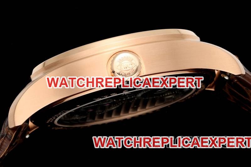 IWC collectible watch RMS factory Portugal white dialrose goldtourbillon mechanical leather strap model side live photo