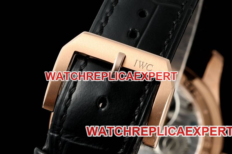 IWC1:1replica watch RMS factory Portugal black dialrose goldtourbillon mechanical leather strap model braceletlive photos