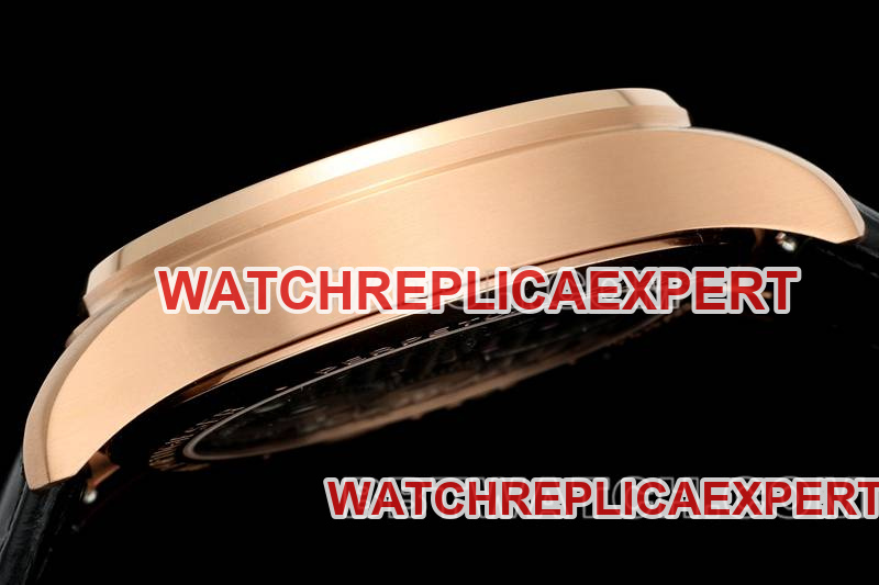 IWC1:1replica watch RMS factory Portugal black dialrose goldtourbillon mechanical leather strap model side live photo