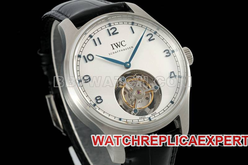 IWC watch RMS factory Portugal white dialtourbillon mechanical leather strap model front live photo