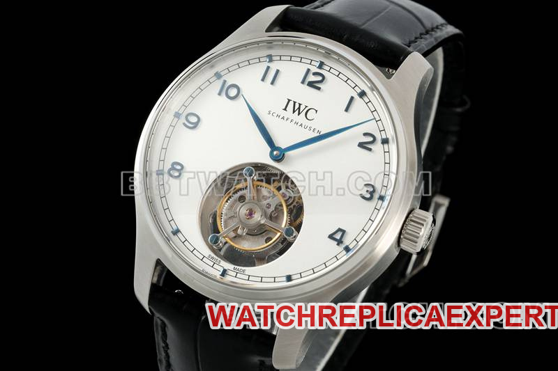 IWC watch RMS factory Portugal white dialtourbillon mechanical leather strap model front live photo