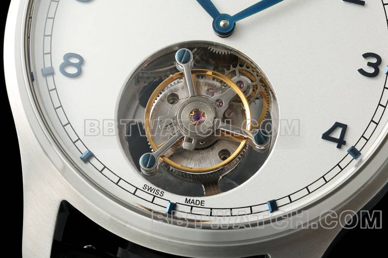 IWC watch RMS factory Portugal white dialtourbillon mechanical leather strap model front live photo