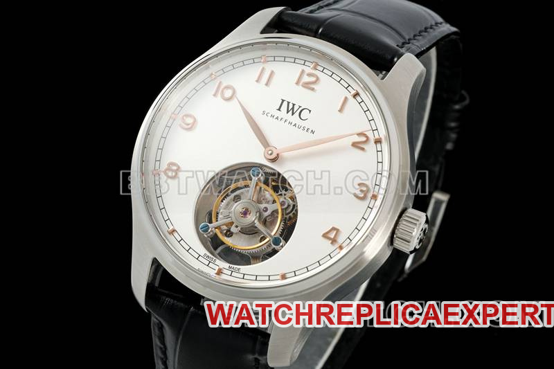 IWC collectible watch RMS factory Portugal white dial gold needle tourbillon mechanical leather strap model front live photo