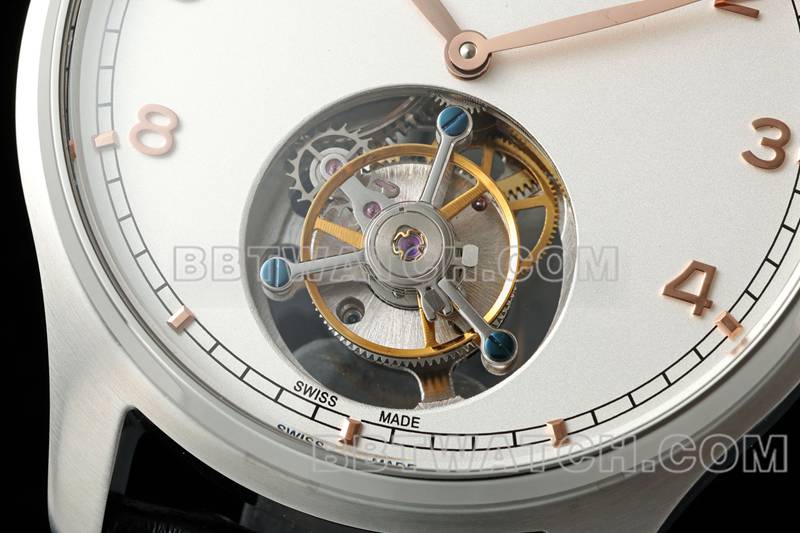 IWC collectible watch RMS factory Portugal white dial gold needle tourbillon mechanical leather strap model front live photo