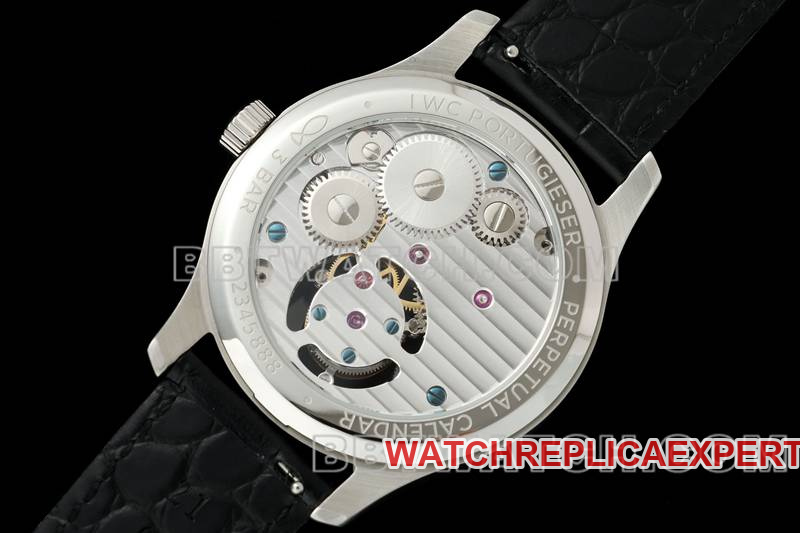 IWC collectible watch RMS factory Portugal white dial gold needle tourbillon mechanical leather strap caseback live photo