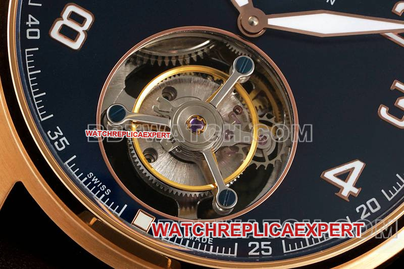 IWCtop-tier watch RMS factory pilot blue dialrose goldtourbillon mechanical leather strap model front live photo