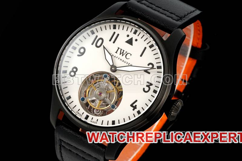 IWC's collectible watch RMS factory pilot white dial black shell tourbillon mechanical leather strap model front live photo