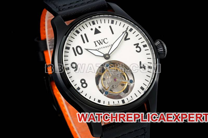 IWC's collectible watch RMS factory pilot white dial black shell tourbillon mechanical leather strap model front live photo