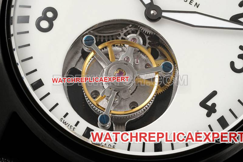 IWC's collectible watch RMS factory pilot white dial black shell tourbillon mechanical leather strap model front live photo