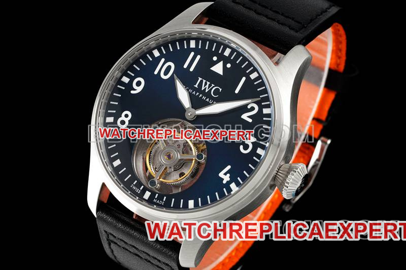 IWC1:1replica watch RMS factory pilot blue dialtourbillon mechanical leather strap model front live photo