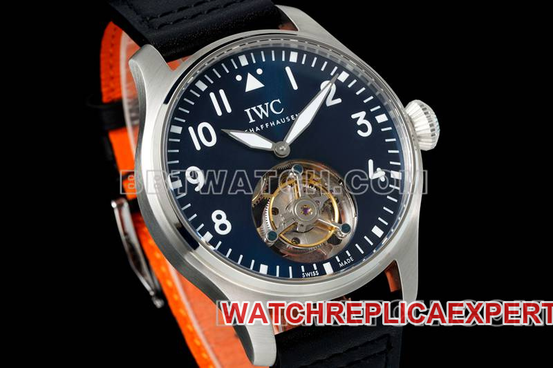 IWC1:1replica watch RMS factory pilot blue dialtourbillon mechanical leather strap model front live photo
