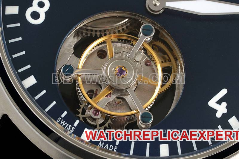 IWC1:1replica watch RMS factory pilot blue dialtourbillon mechanical leather strap model front live photo