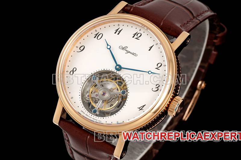 Breguet 1:1replica watch RMS factory classic white dialtourbillonrose gold mechanical leather strap model front live photo