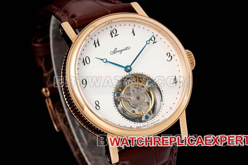 Breguet 1:1replica watch RMS factory classic white dialtourbillonrose gold mechanical leather strap model front live photo