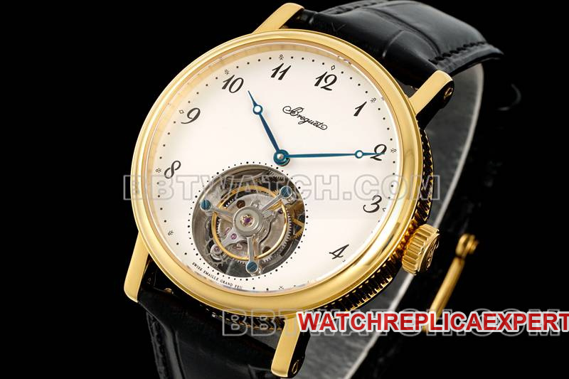 Breguet watch RMS factory classic white dialtourbillonyellow gold mechanical leather strap model front live photo
