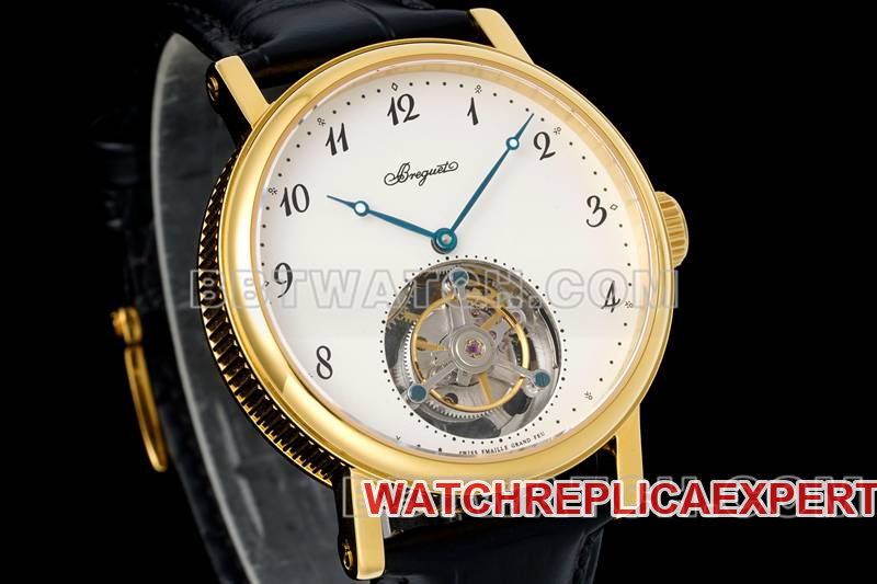 Breguet watch RMS factory classic white dialtourbillonyellow gold mechanical leather strap model front live photo