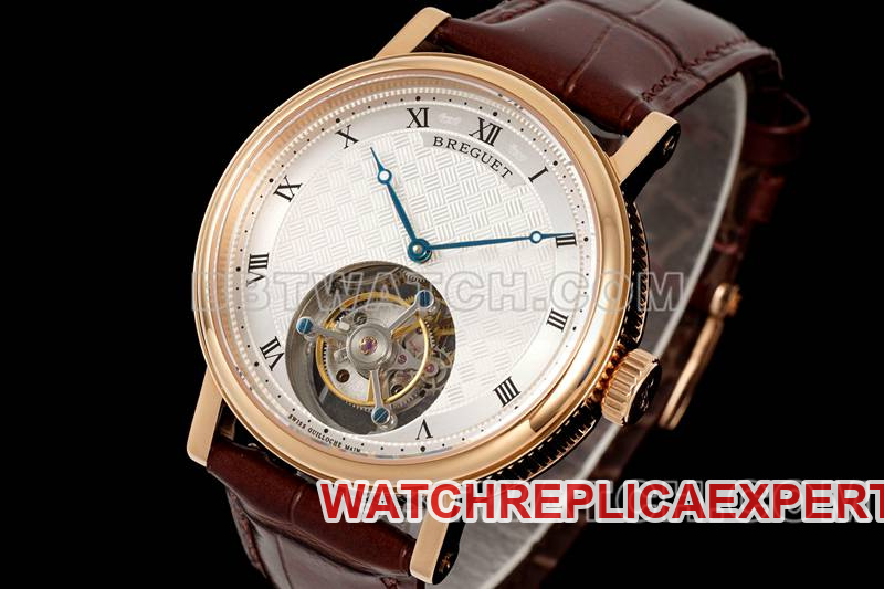 Breguet collectible watch RMS factory classic silver white dialtourbillonrose gold mechanical leather strap model front live photo