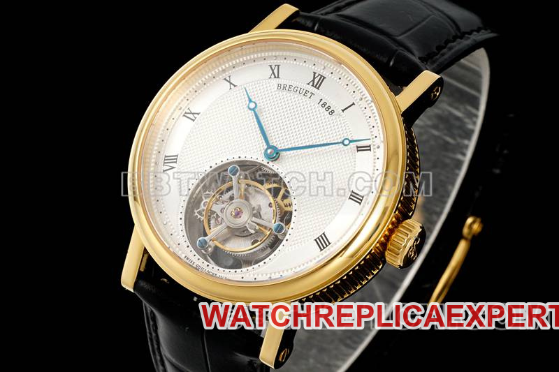 Breguet top-tier watch RMS factory classic silver white dialtourbillonyellow gold mechanical leather strap model front live photo