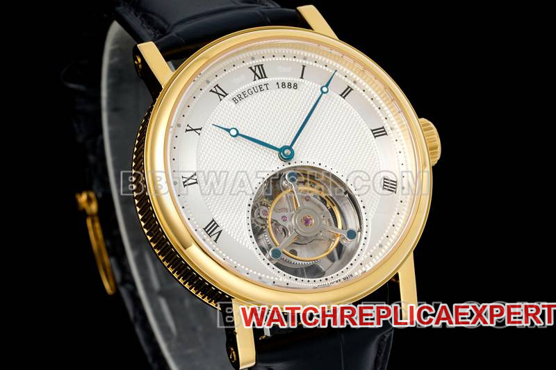Breguet top-tier watch RMS factory classic silver white dialtourbillonyellow gold mechanical leather strap model front live photo