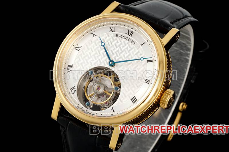 Breguet collectible watch RMS factory classic silver white dialtourbillonyellow gold mechanical leather strap model front live photo