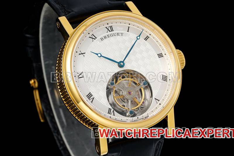 Breguet collectible watch RMS factory classic silver white dialtourbillonyellow gold mechanical leather strap model front live photo