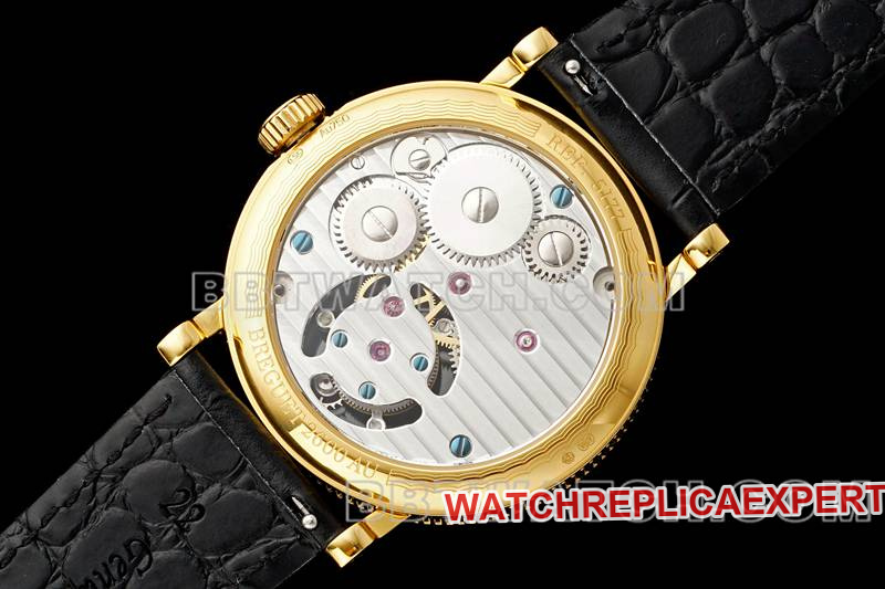 Breguet collectible watch RMS factory classic silver white dialtourbillonyellow gold mechanical leather strap caseback live photo