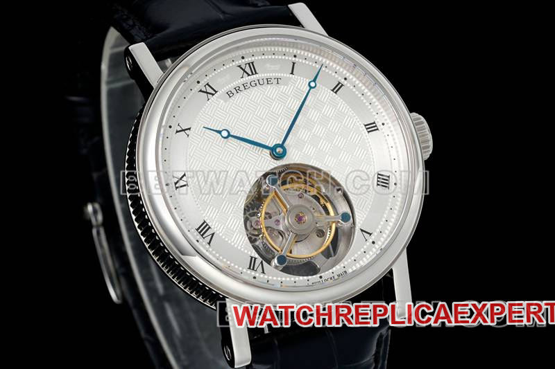 Breguet collectible watch RMS factory classic silver white dialtourbillon mechanical leather strap model front live photo