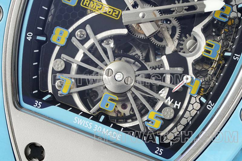 Richard Mille top-tier watch hollow plate tourbillon mechanical blue rubber model RM 21-02front live photo