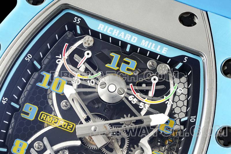 Richard Mille top-tier watch hollow plate tourbillon mechanical blue rubber model RM 21-02front live photo