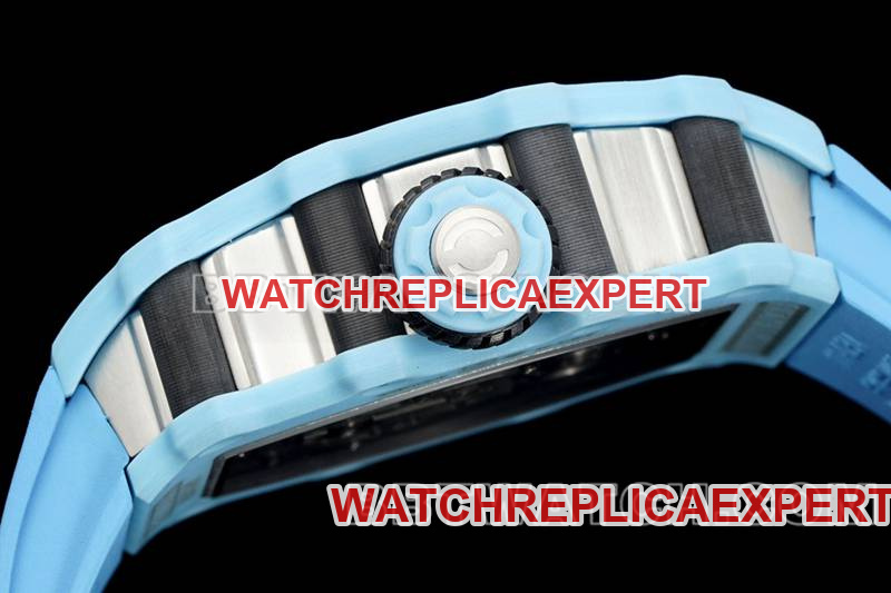 Richard Mille top-tier watch hollow dial tourbillon mechanical blue rubber model RM 21-02side live photo