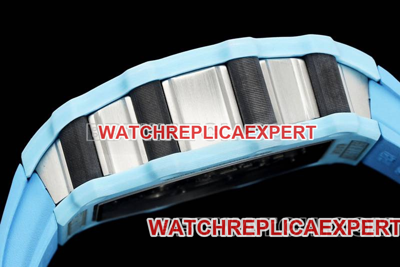 Richard Mille top-tier watch hollow dial tourbillon mechanical blue rubber model RM 21-02side live photo