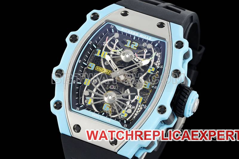 Richard Mille's collectible watch hollow dial tourbillon mechanical black rubber model RM 21-02front live photo