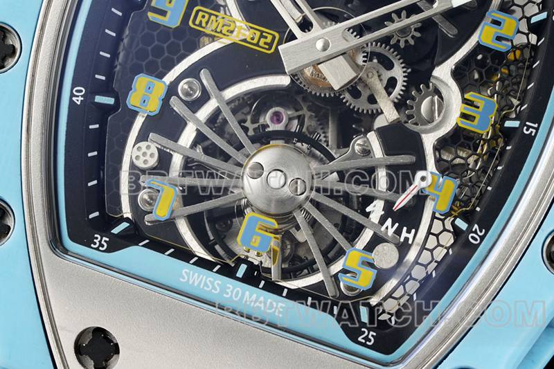 Richard Mille's collectible watch hollow dial tourbillon mechanical black rubber model RM 21-02front live photo